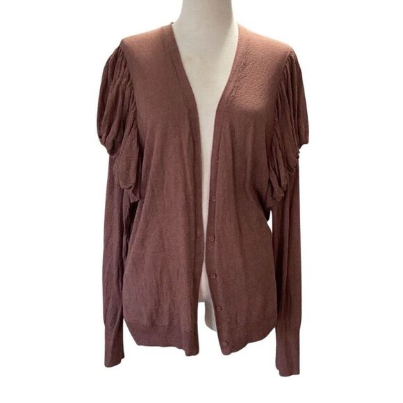 Hinge Puff Sleeve Cardigan Sweater Women’s XXL Nutmeg Brown - Picture 2 of 8